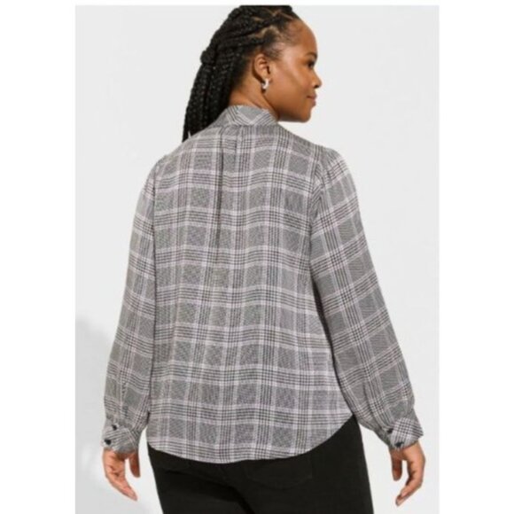 Torrid Size 3x womens Houndstooth Tie-Neck Blouse satin glen plaid career - Picture 7 of 7